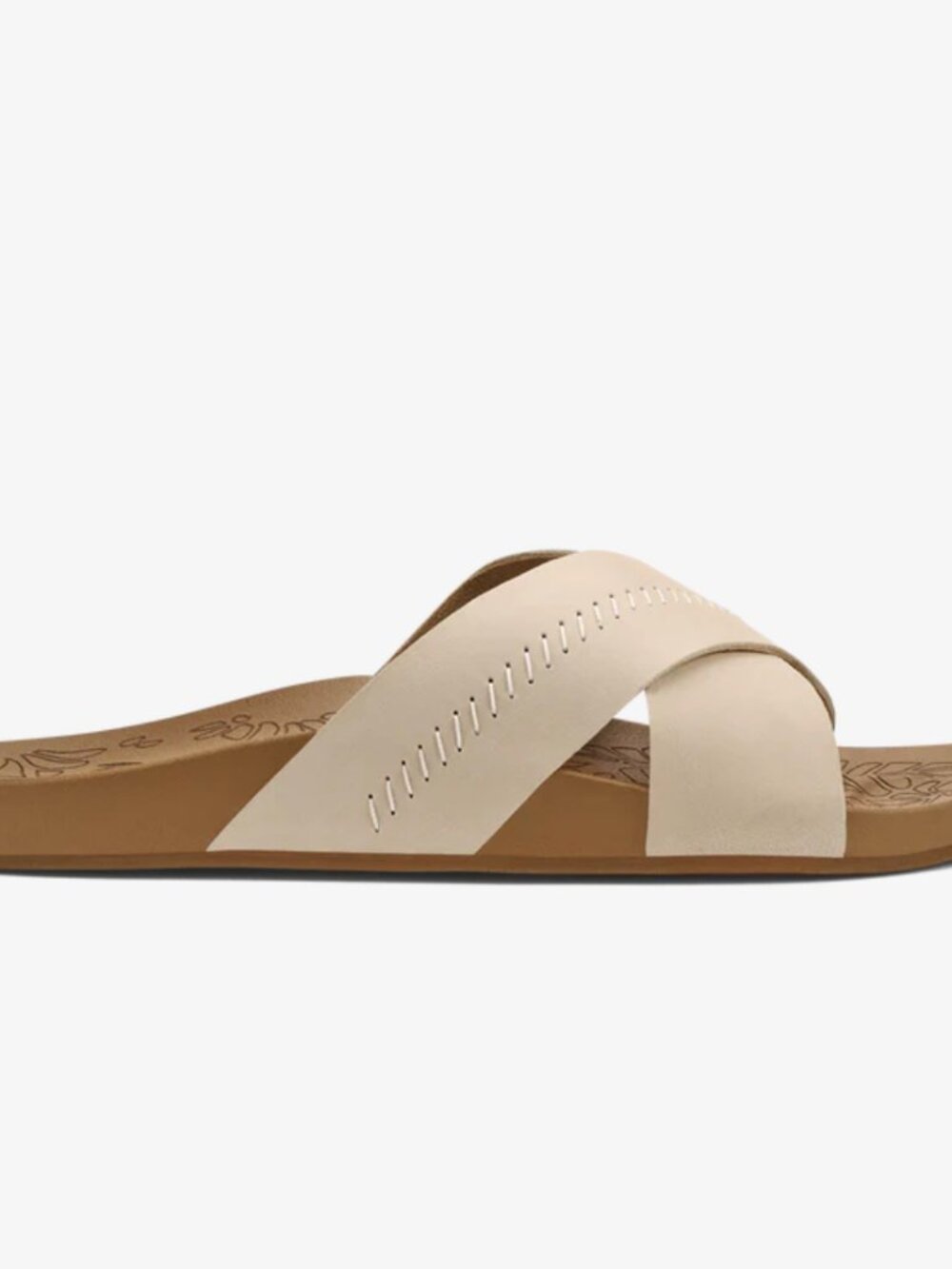 OluKai Kīpe‘a ‘Olu Women’s Leather Slide Sandals Size 10 Puka / Tan